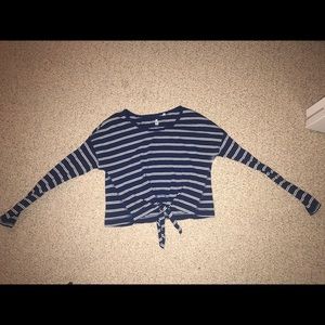 Blue and White Striped Crop Top
